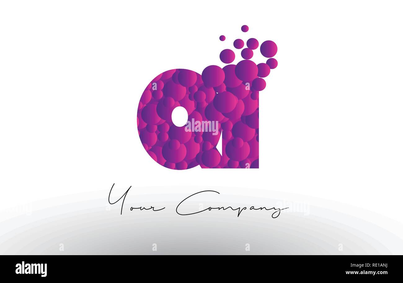 QI Q I Dots Letter Logo with Purple Pink Magenta Bubbles Texture Vector ...