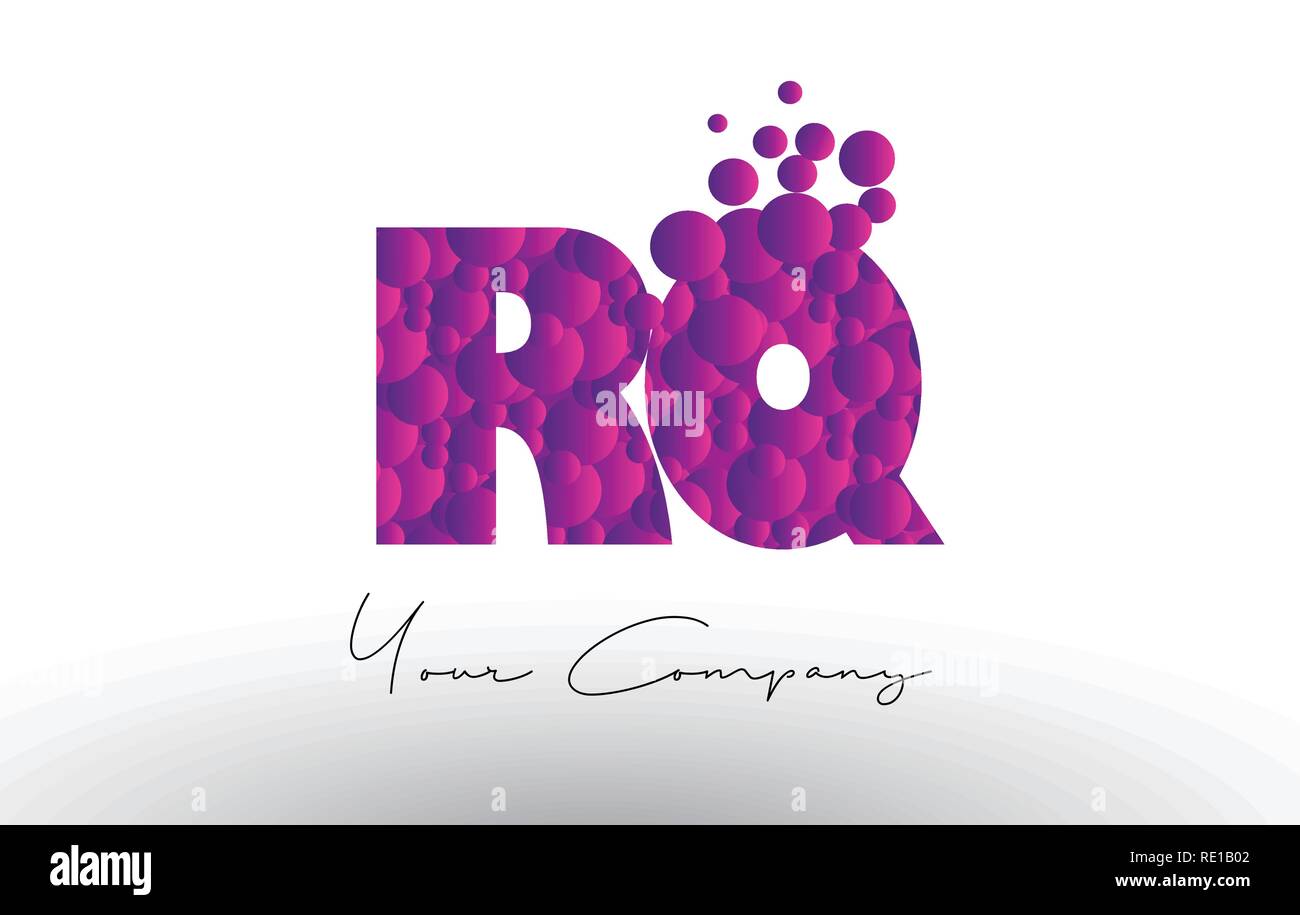 RQ R Q Dots Letter Logo with Purple Pink Magenta Bubbles Texture Vector ...
