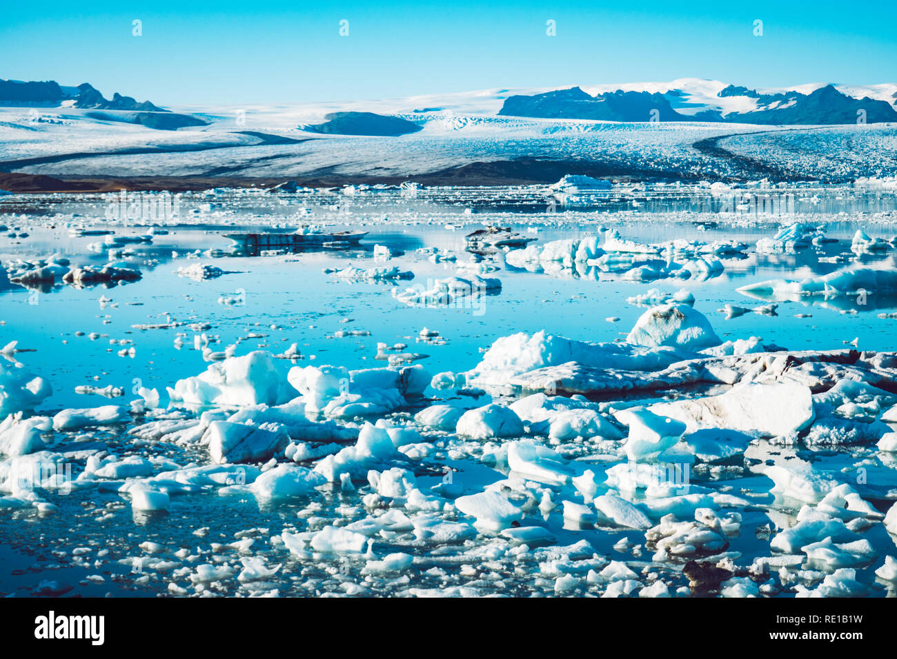 Spectacular glacial lagoon in Iceland with floating icebergs Stock Photo
