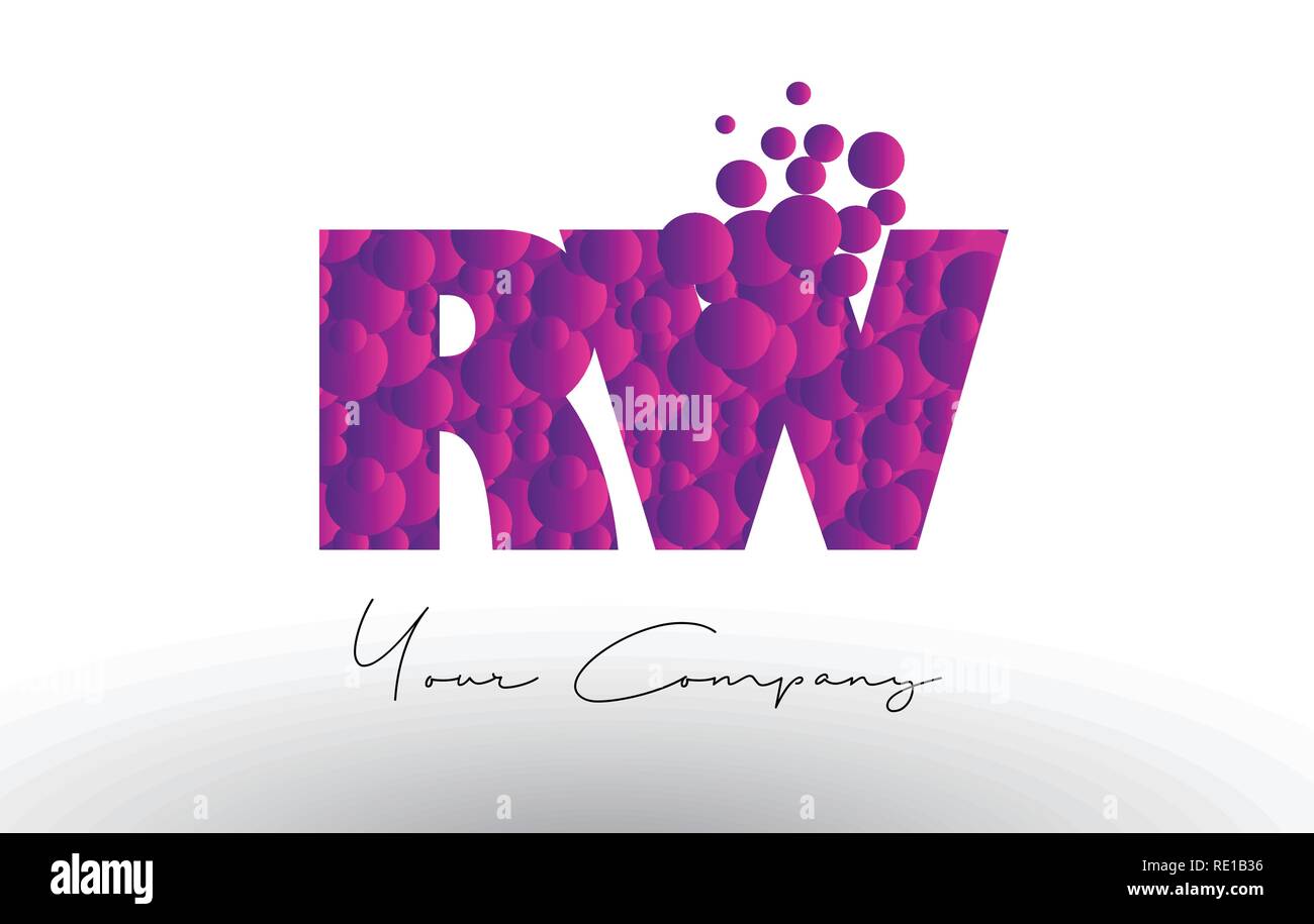 RW R W Dots Letter Logo with Purple Pink Magenta Bubbles Texture Vector ...