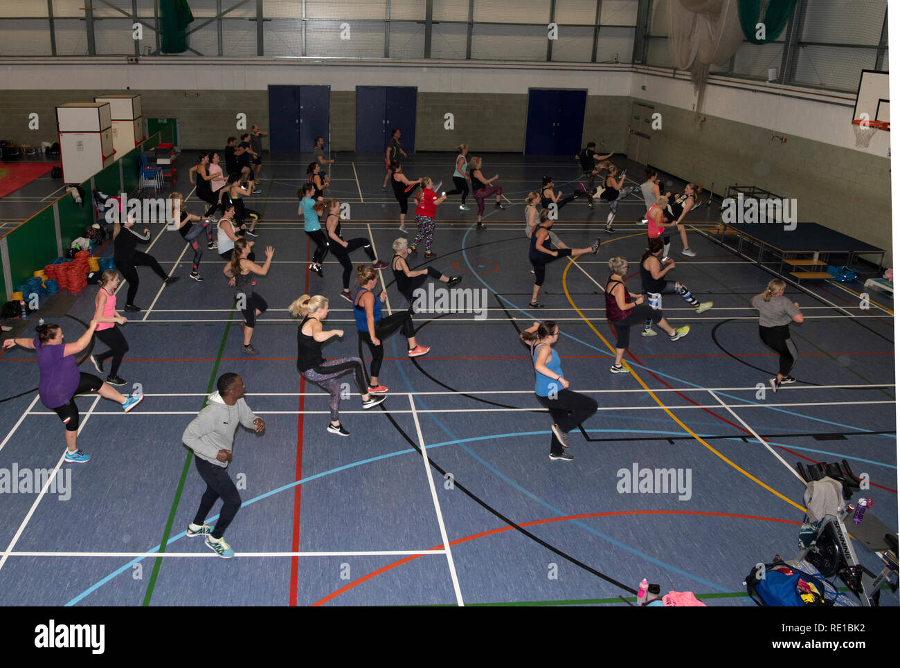 keep fit clas indoor, upbeat aerobics class Stock Photo