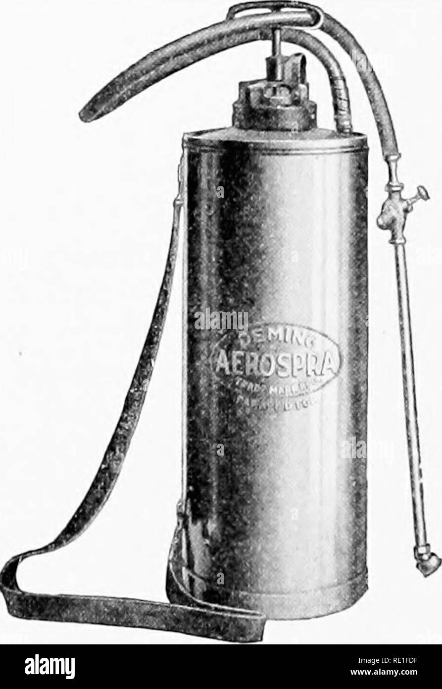 . Farm horticulture, prepared especially for those interested in either home or commercial horticulture. Vegetable gardening; Fruit-culture. 130 SPRAY MACHINERY AND SPRAY MATERIALS pump which usually has two small brass ball valves. The pump cylinder and air chamber is usually made of brass. This pump is capable of developing considerable pressure and is valuable for spraying many kinds of plants. The pump is separate and in order to spray it must be set into a bucket containing the spray material. This is the chief drawback to this sprayer, since it is awkward to carry around in an open bucke Stock Photo