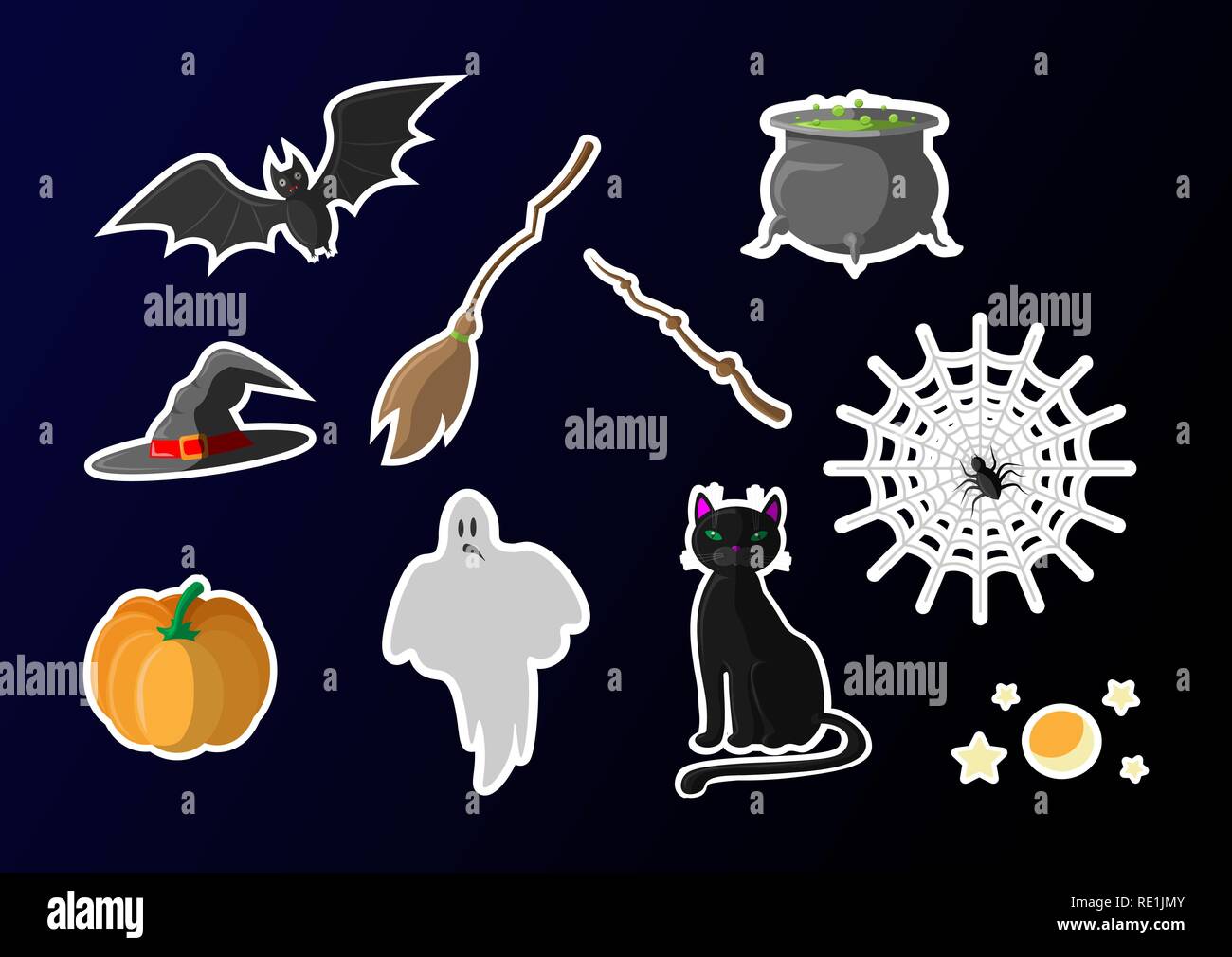 Halloween icon design set Halloween cat, witch hat, ghost, pumpkin, pot ...