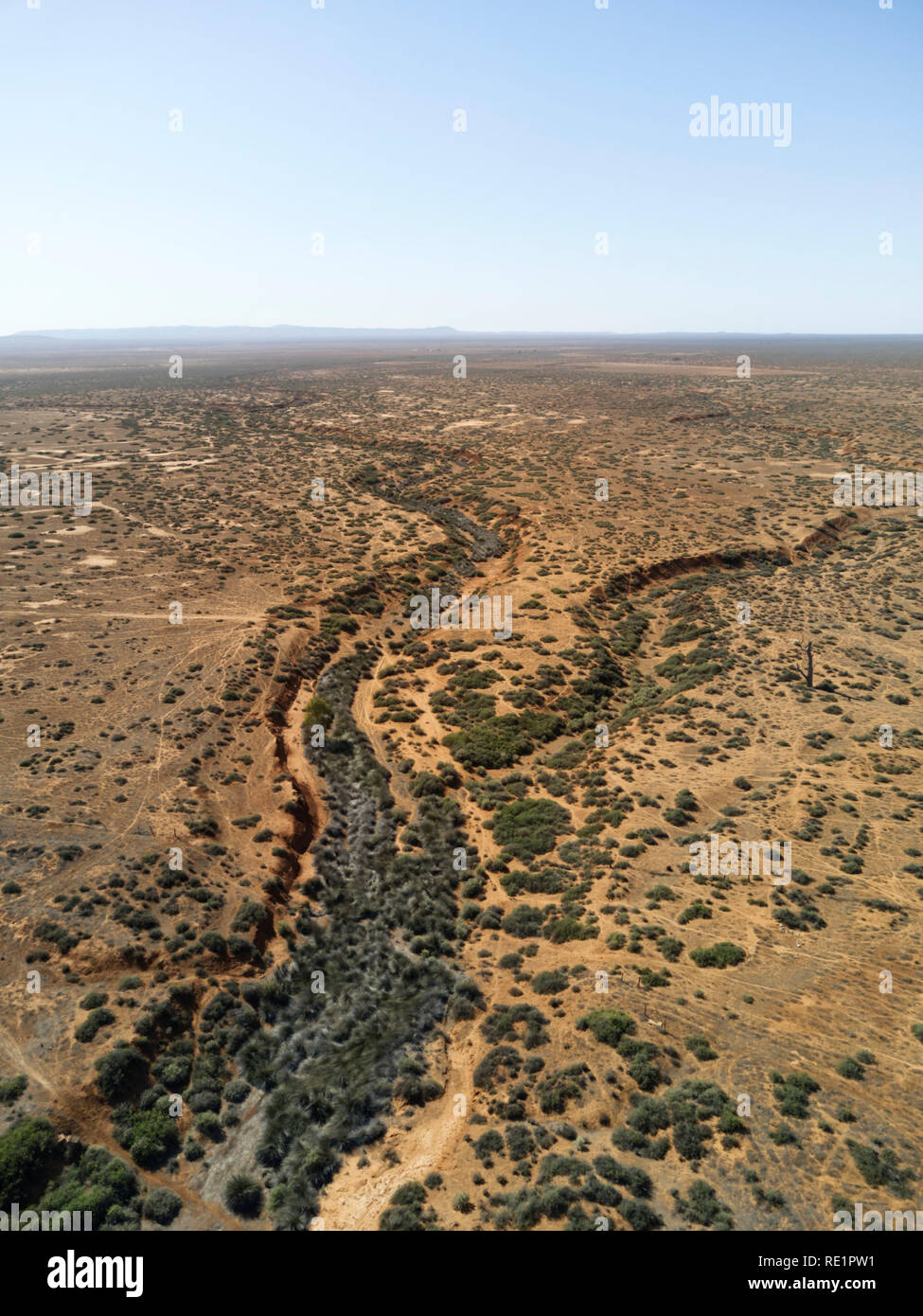 Aerial of Willochra Creek during an extended drought near the historic settlement of Willochra Flinders Ranges South Australia Stock Photo