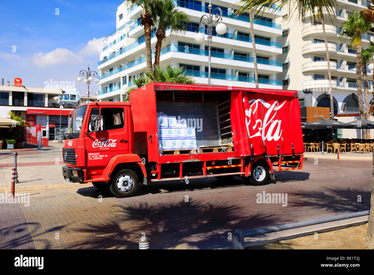 Coca Cola delivery truck, Finikoudas, Larnaca, Cyprus October 2018 Stock Photo