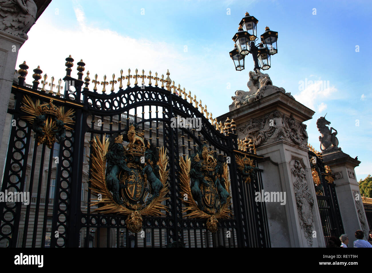 Ornate main gate with the royal coat of arms at Buckingham Palace in London, United Kingdom Stock Photo