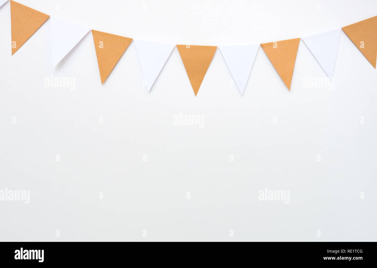 Hanging Paper Flags On White Wall Background Decor Items For