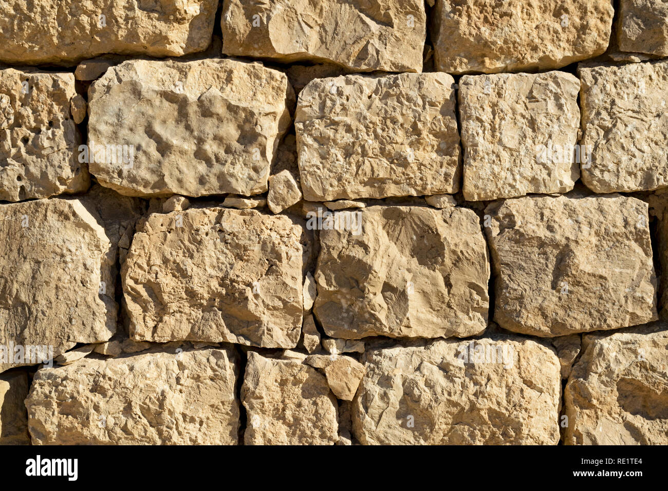 detail of an ancient stone wall on the south side of shivta national park in the negev desert in israel Stock Photo