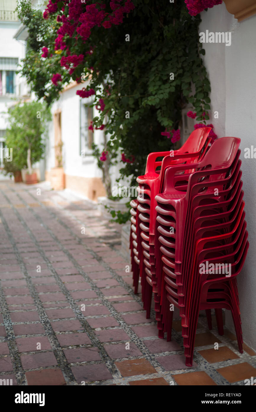 Red chairs in Marbella, Andalusia, Spain Stock Photo Alamy