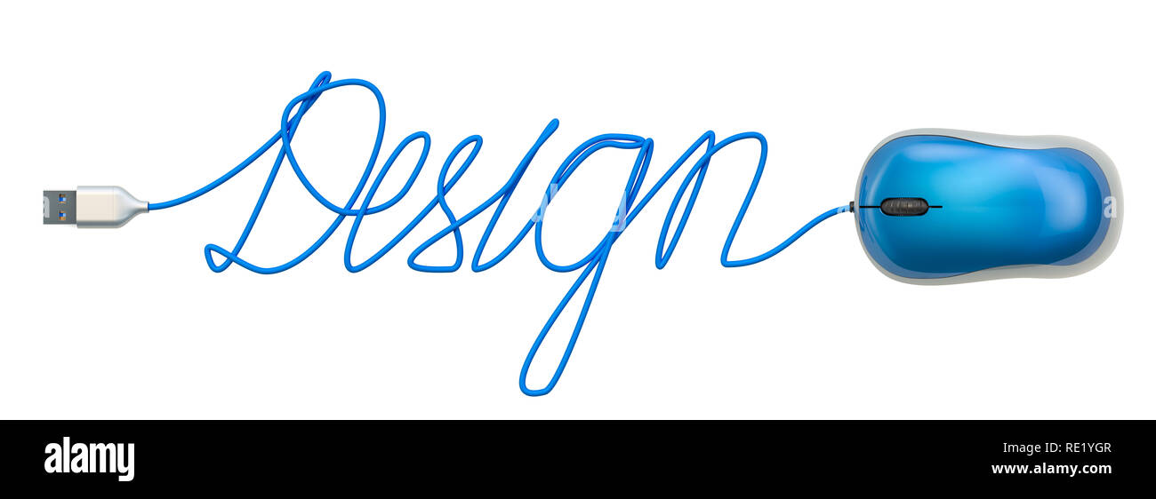 Design word from computer mouse cable, 3D rendering Stock Photo - Alamy