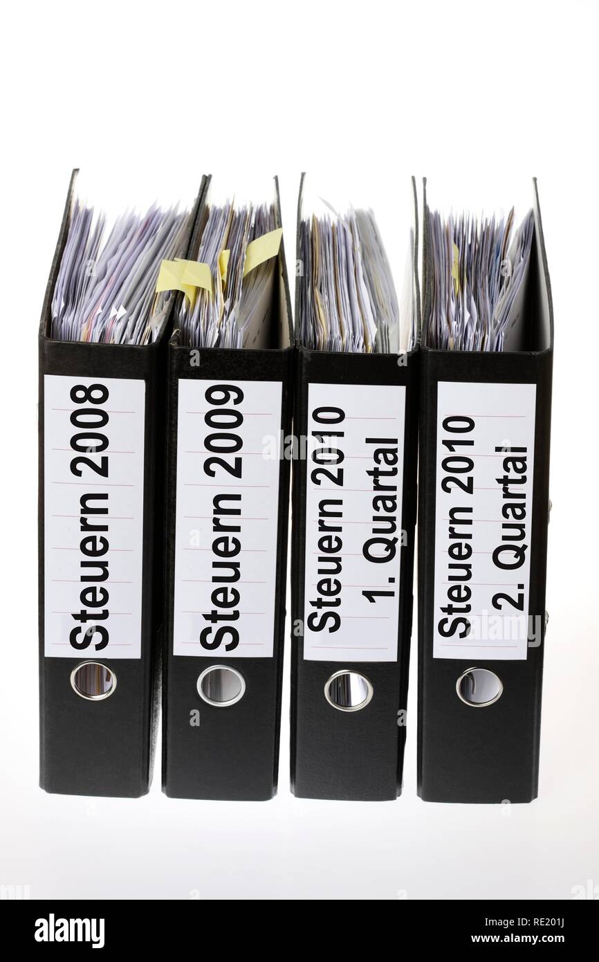 Ring binders with labels, tax records Stock Photo Alamy