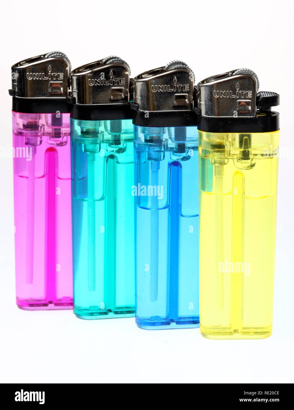 Colourful disposable lighters, LPG filling Stock Photo Alamy