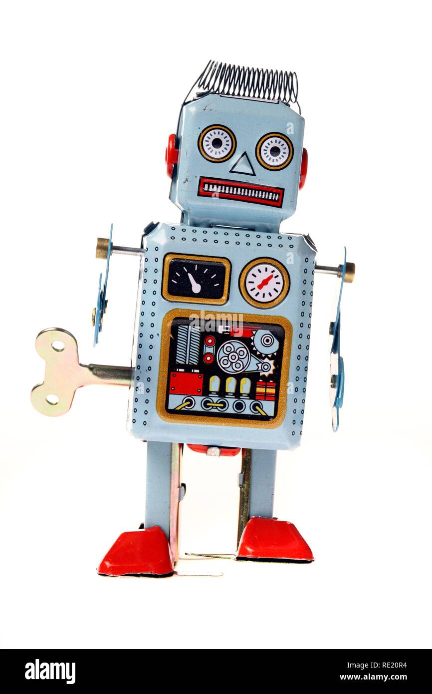 Toy robot, wind-up, tin toys Stock Photo