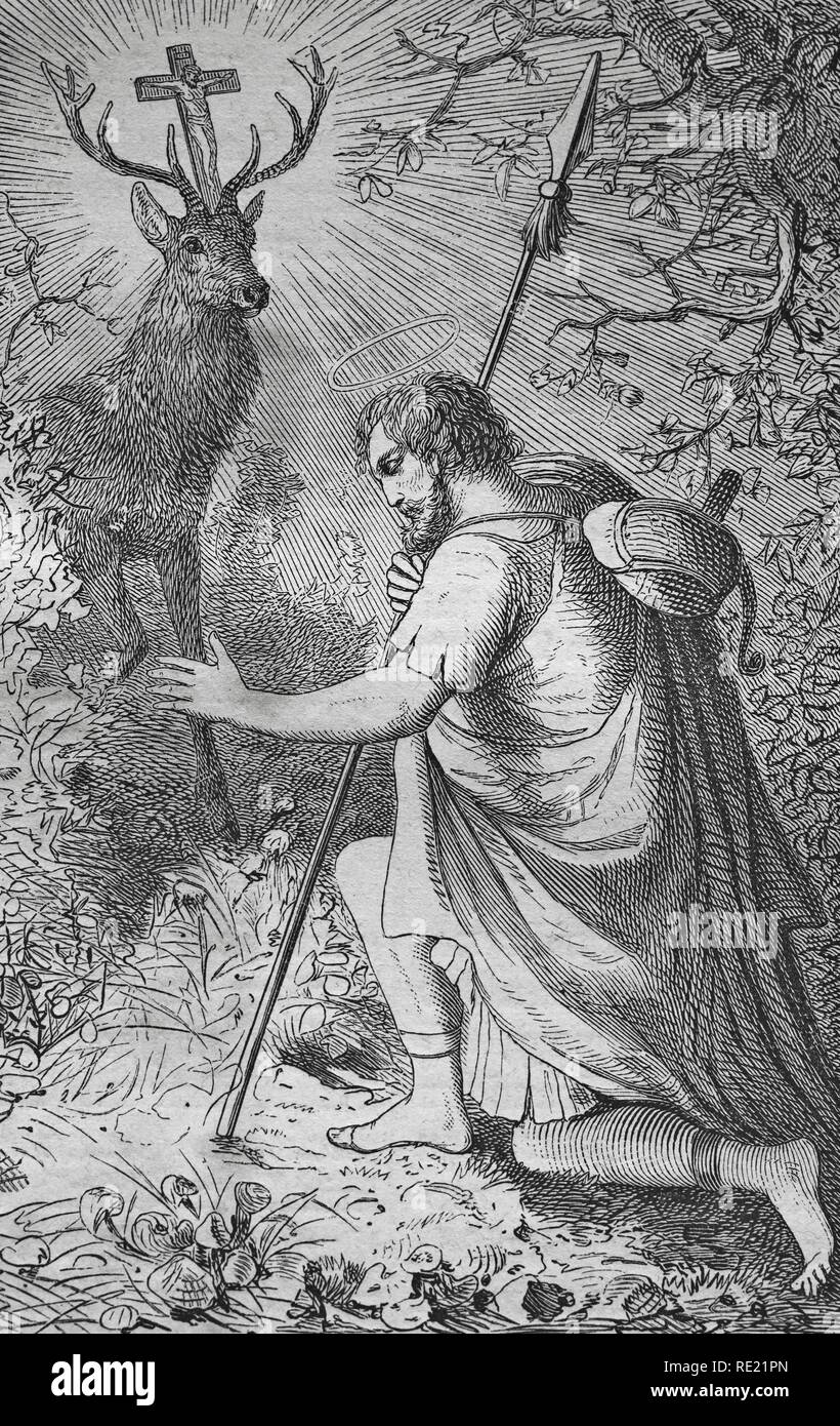 St. Hubert, historic steel engraving from 1860 Stock Photo Alamy
