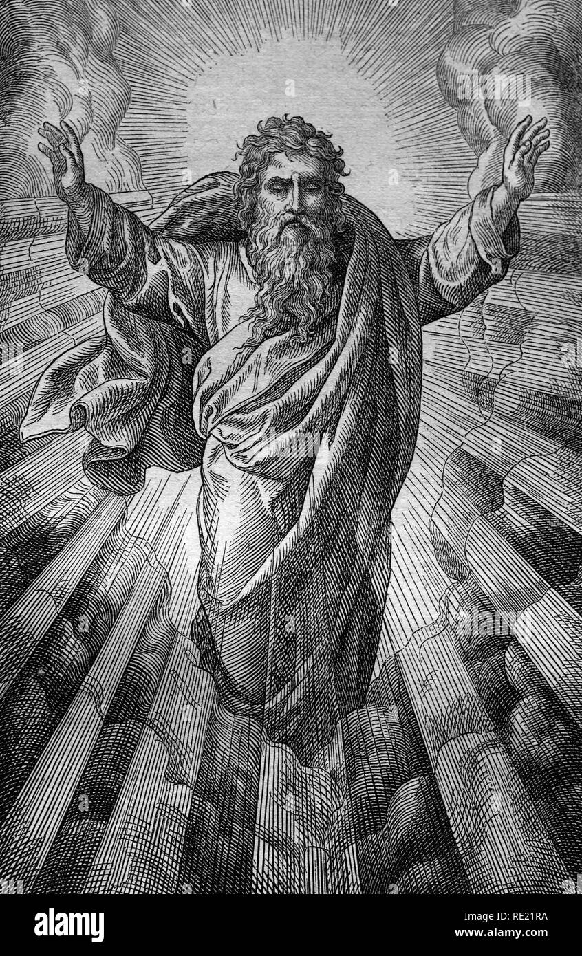 God as creator of the world, historic steel engraving from 1860 Stock Photo