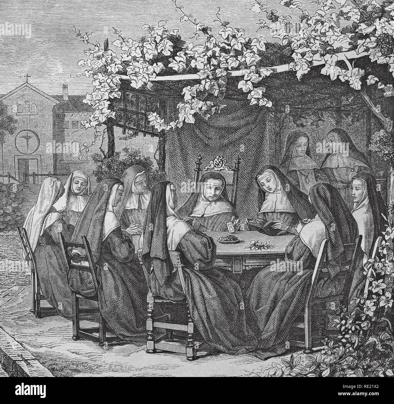 Nuns, historic steel engraving from 1860 Stock Photo Alamy