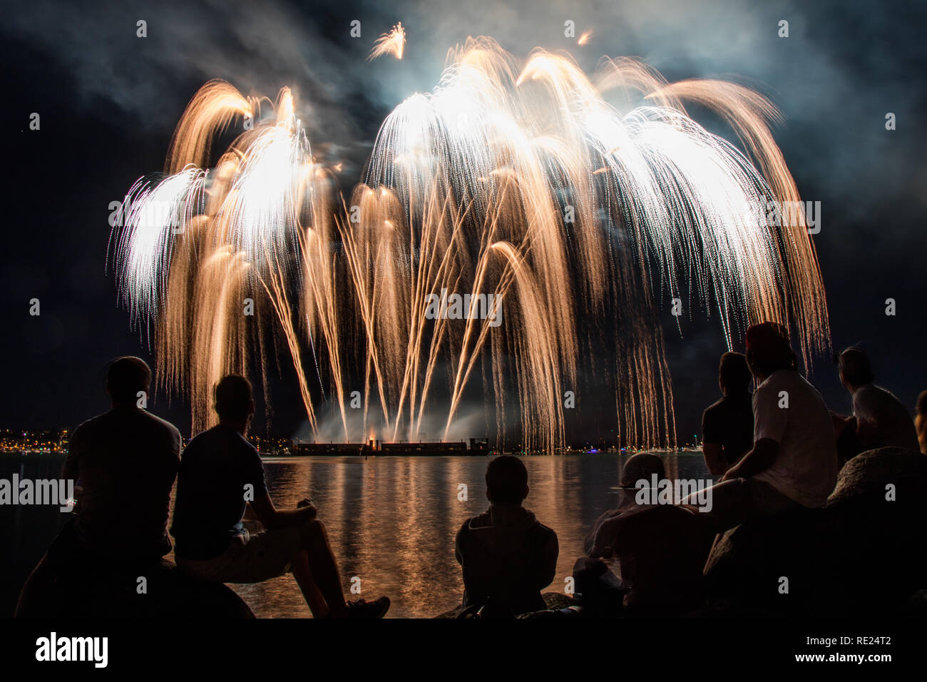 Celebration of Light Fireworks from English Bay, Vancouver, BC, Canada Stock Photo