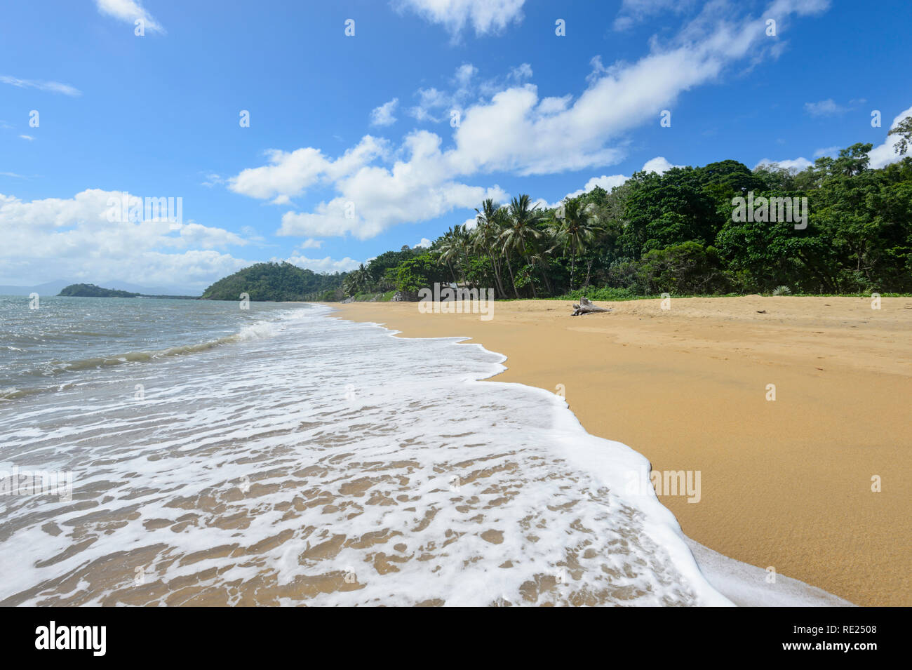 Picturesque view of Trinity Beach with lapping waves, Cairns Northern Beaches, Far North Queensland, QLD, FNQ, Australia Stock Photo