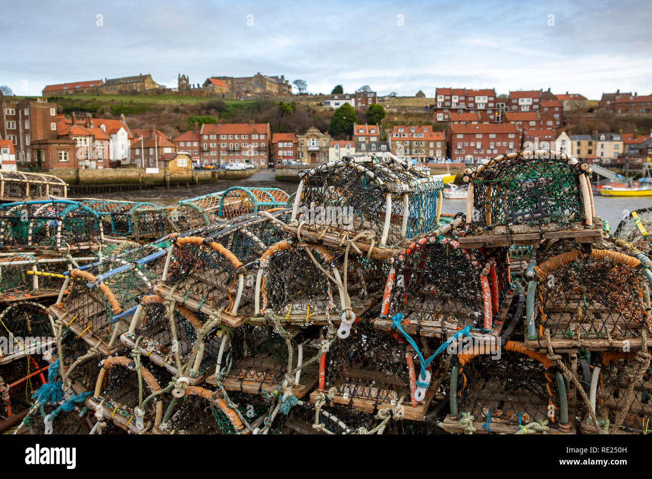 Crab and Lobster fishing pots on the quayside in Whitby town centre