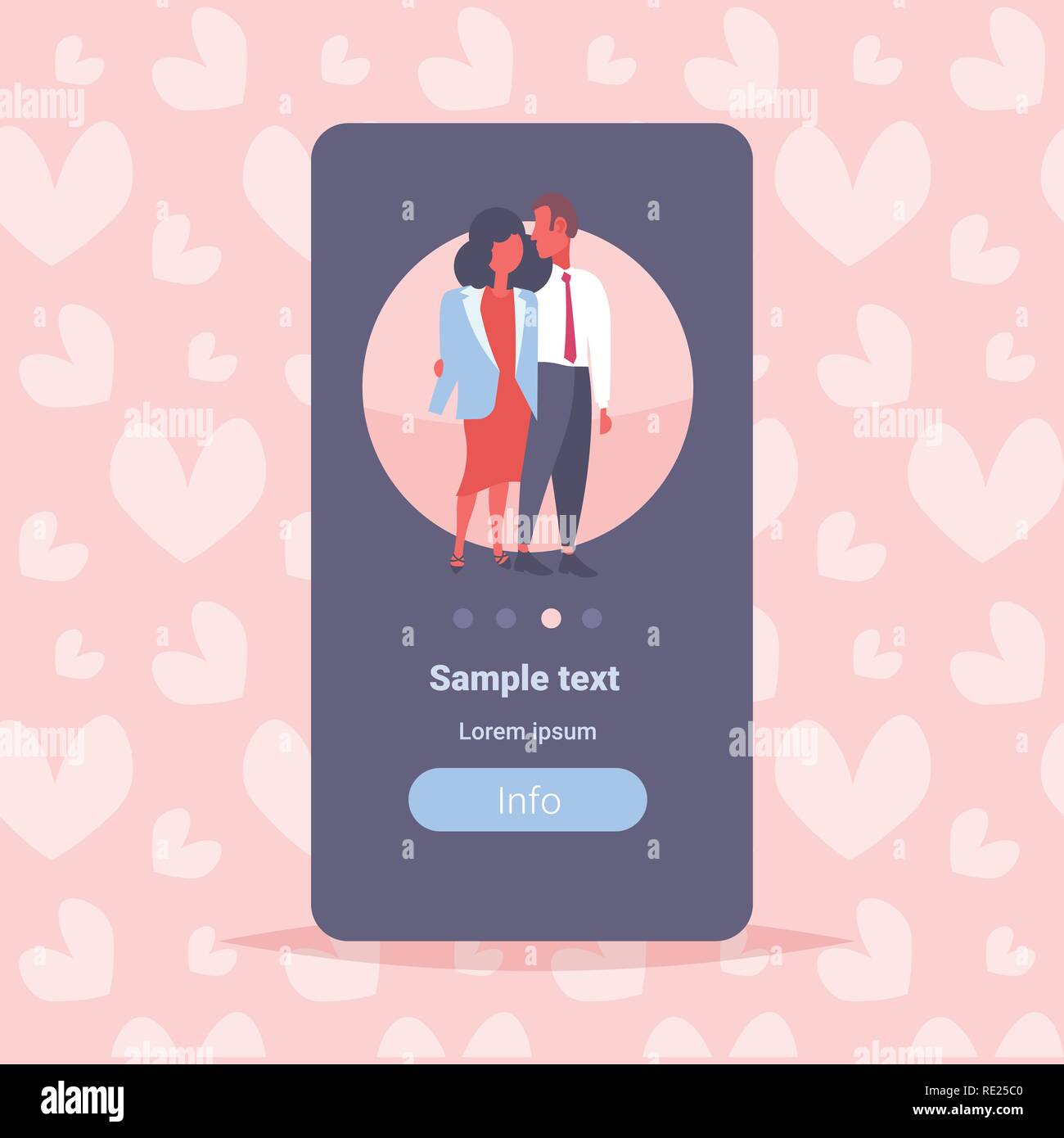 elegant couple in love happy valentines day concept man woman lovers embracing standing together male female cartoon characters full length heart shapes background Stock Vector