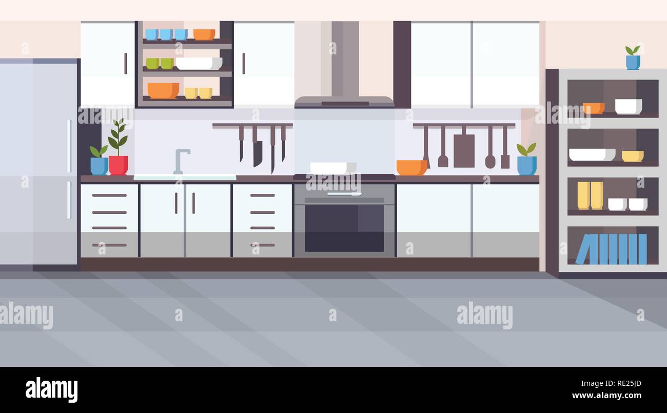 modern kitchen interior design empty no people room with contemporary ...