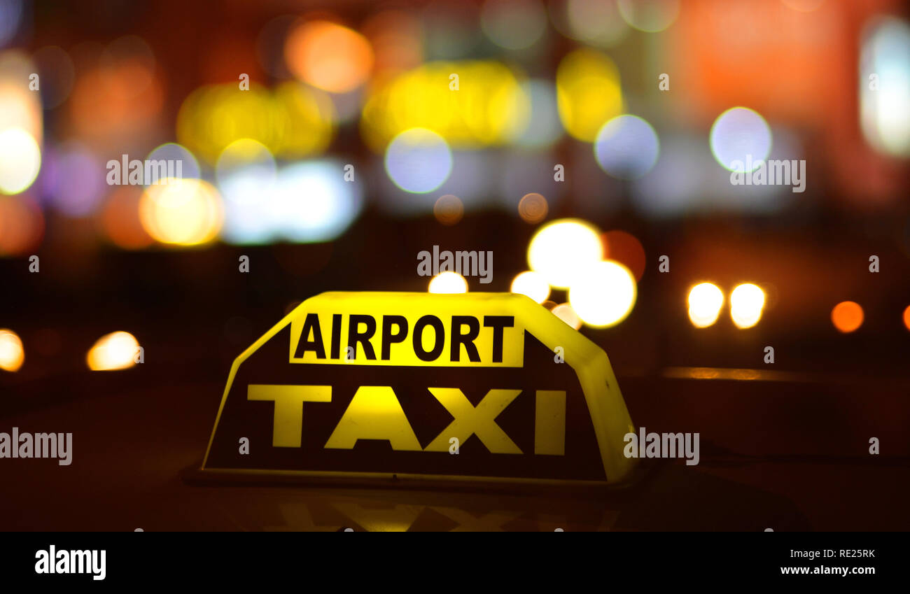 Airport Taxi At Night Stock Photo Alamy