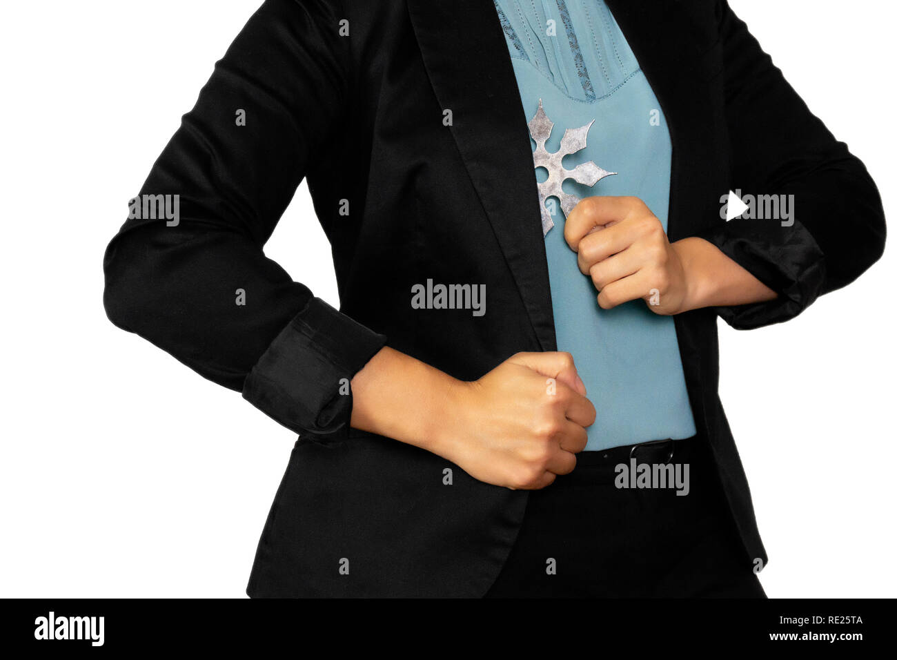 business woman with secret weapon shuriken Stock Photo