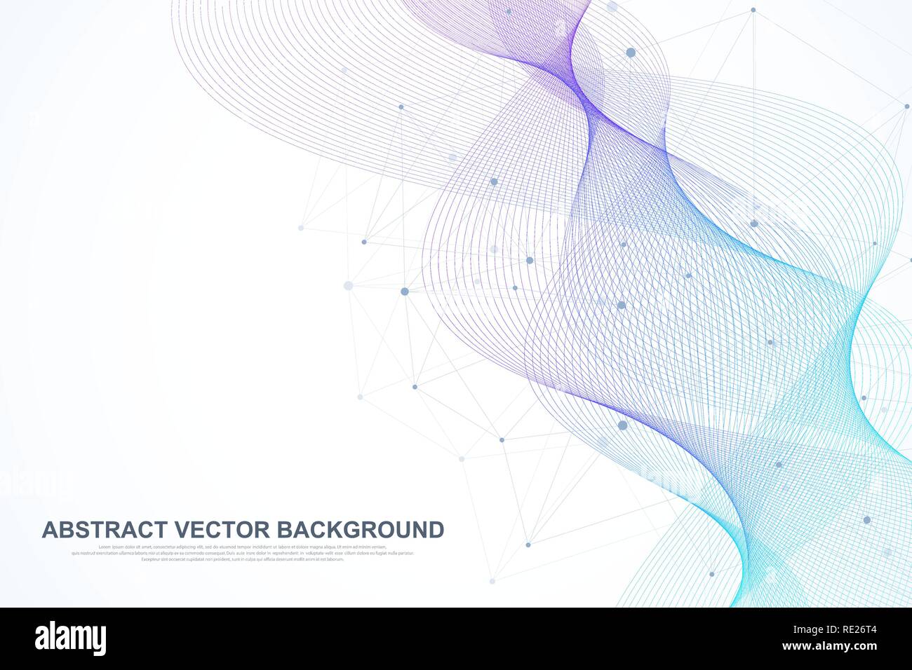 Abstract plexus background with connected lines and dots. Wave flow. Plexus geometric effect Big data with compounds. Lines plexus, minimal array. Digital data visualization. Vector illustration Stock Vector