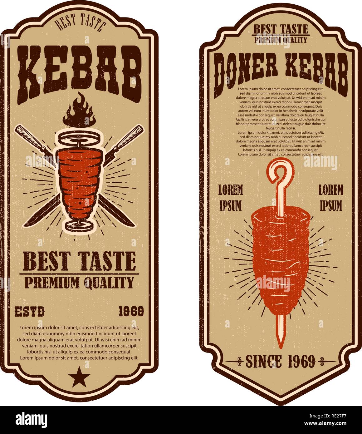 Set Of Vintage Doner Kebab Flyer Templates Design Element For Logo Label Emblem Sign Badge Vector Illustration Stock Vector Image Art Alamy