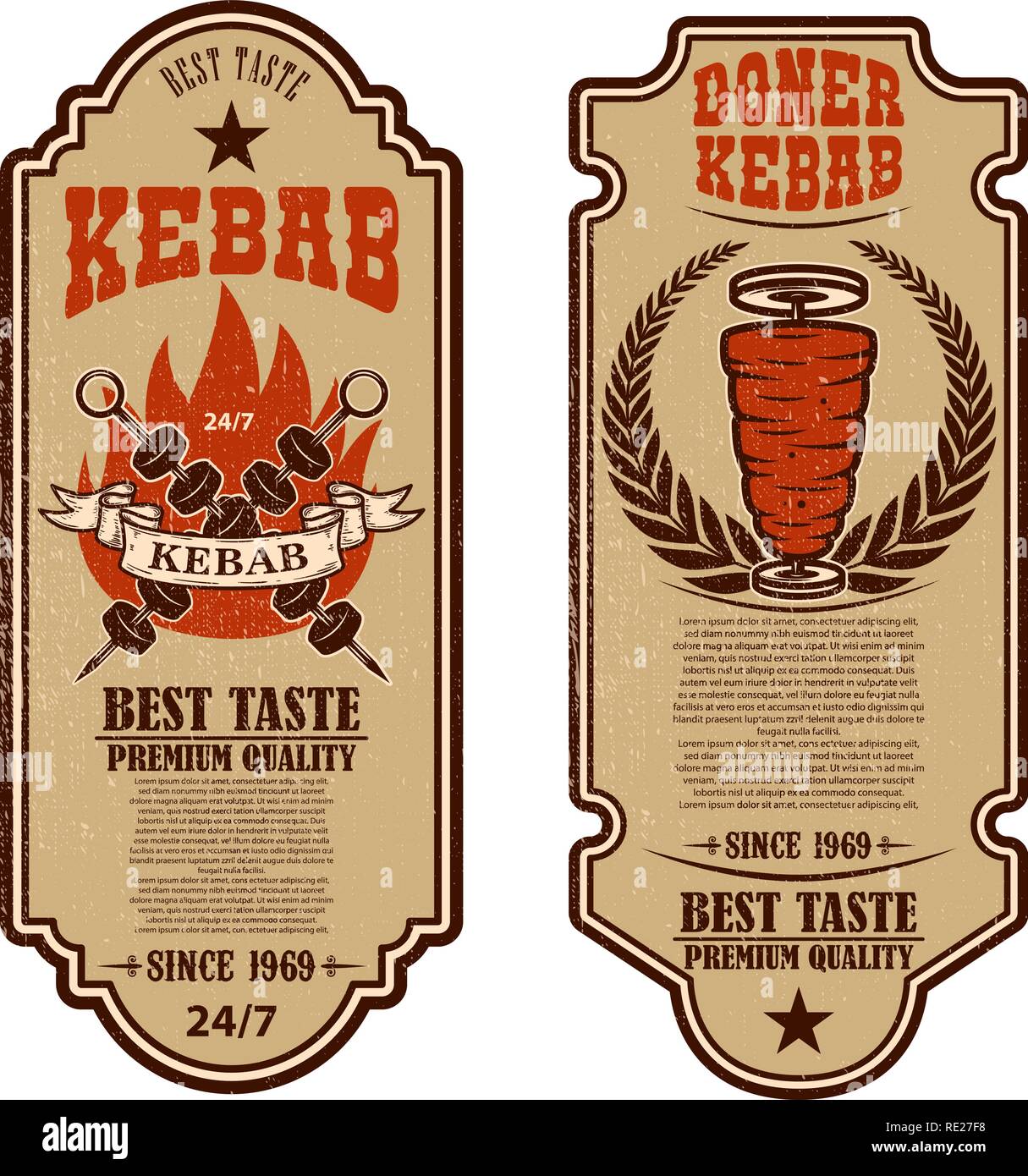 Set Of Vintage Doner Kebab Flyer Templates Design Element For Logo Label Emblem Sign Badge Vector Illustration Stock Vector Image Art Alamy