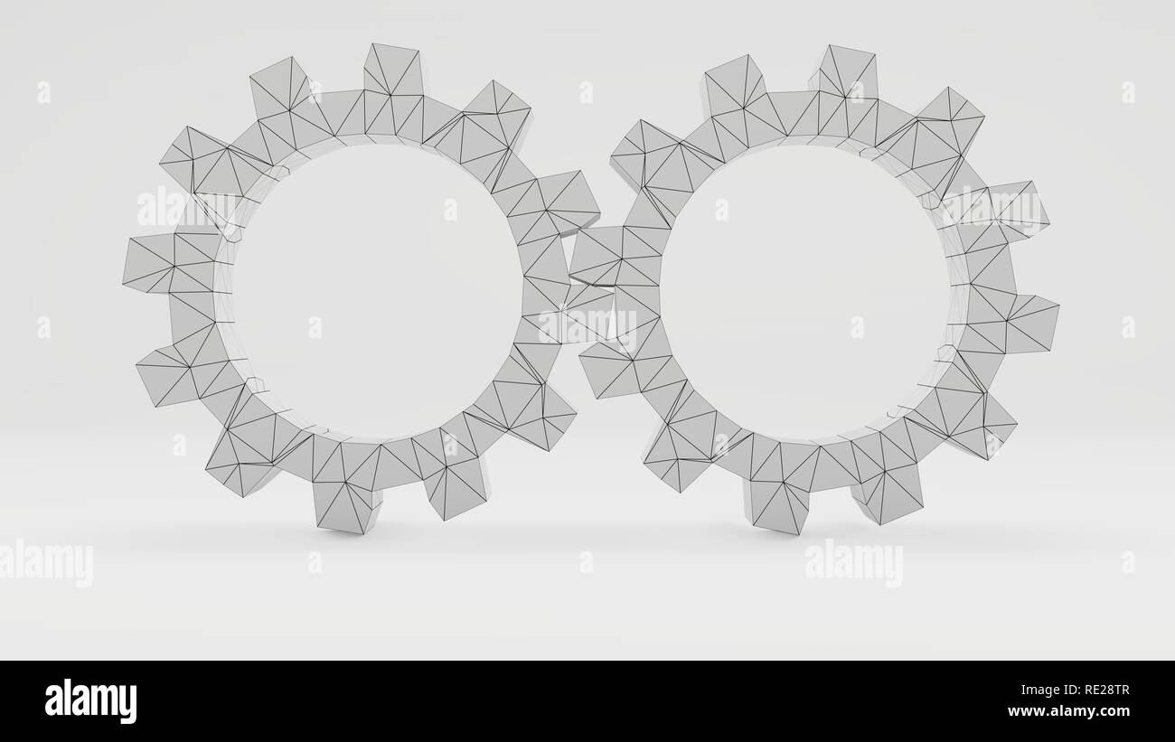 Two 3d gears with a wire-frame texture Stock Photo - Alamy