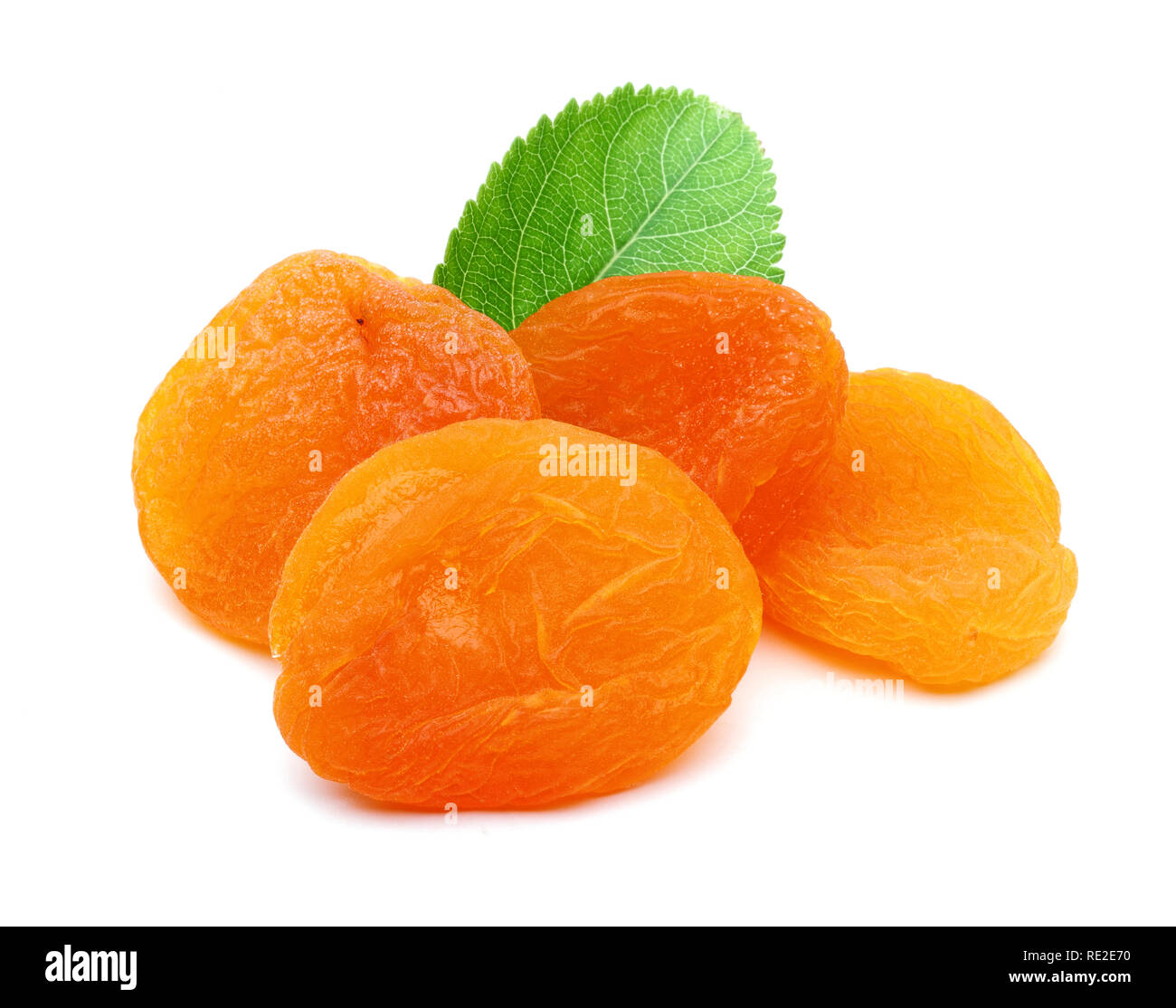 Dried apricots with leaf isolated on white background Stock Photo - Alamy