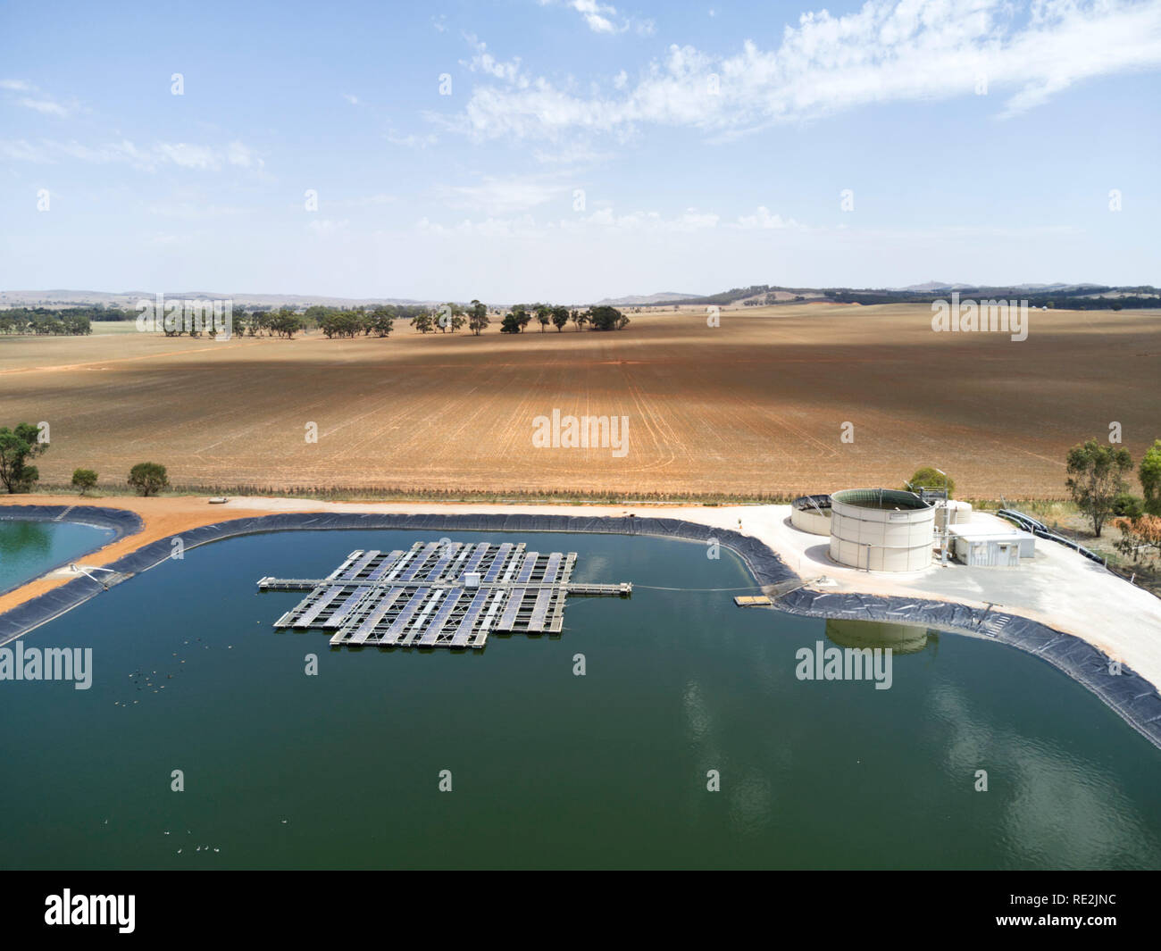 Aerial of sewage treatment plant which uses an innovative design using