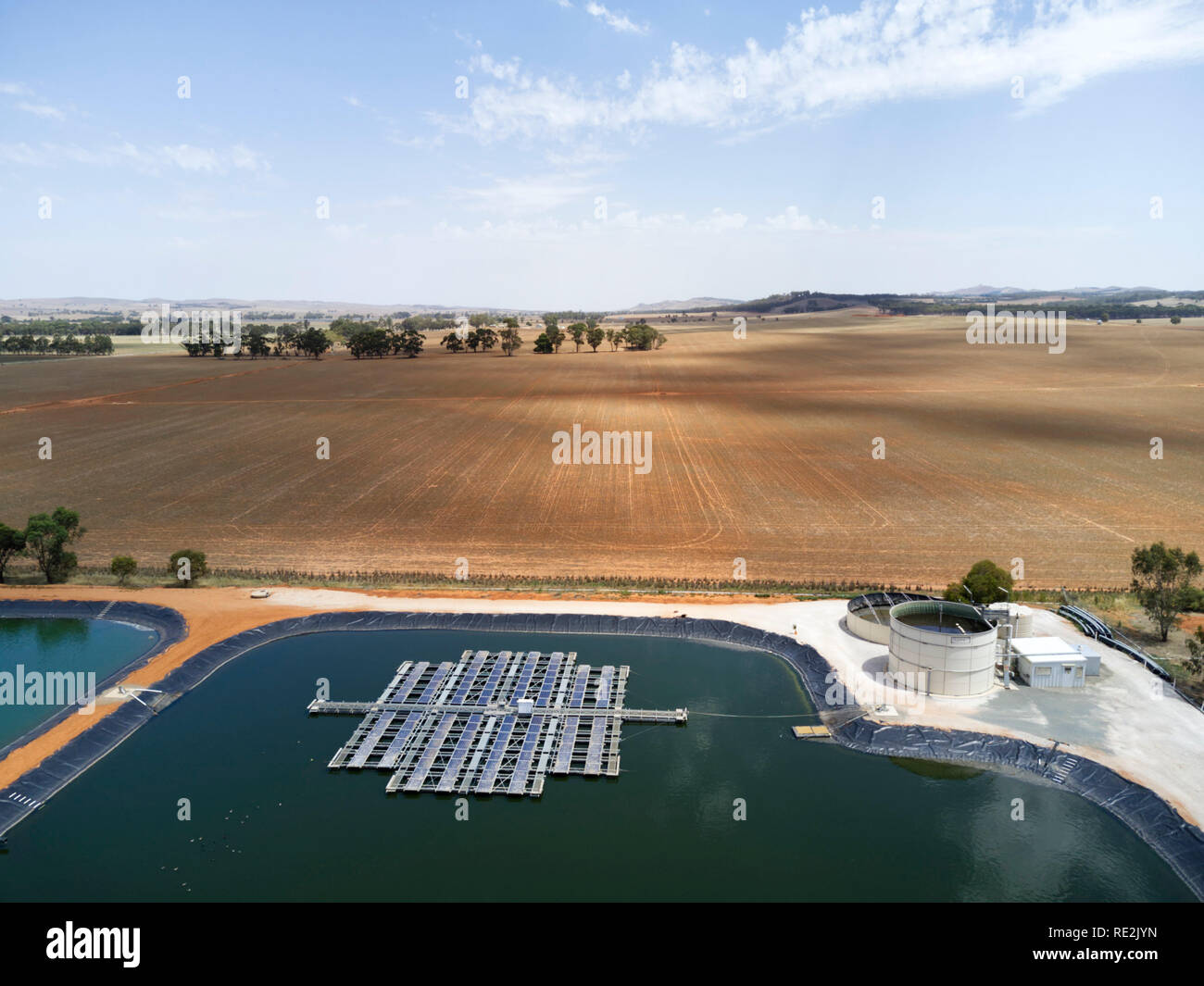 Aerial of sewage treatment plant which uses an innovative design using