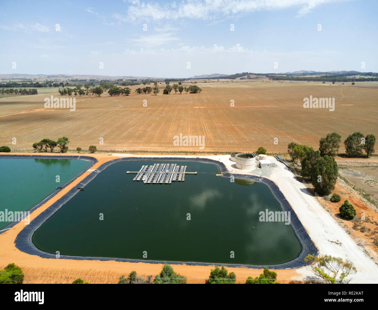 Aerial of sewage treatment plant which uses an innovative design using
