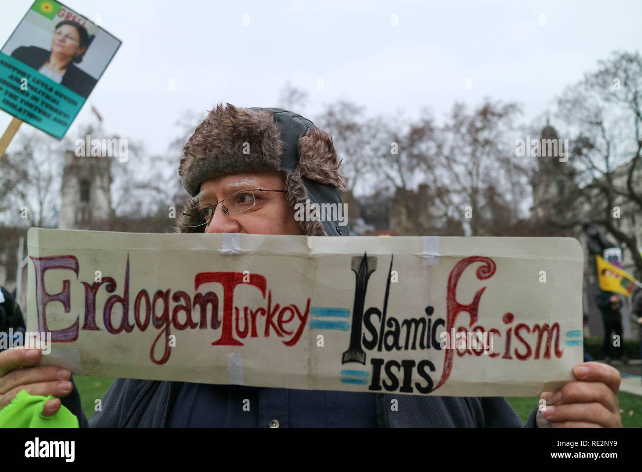 London, UK. 19th Jan, 2019. Demonstration to highlight jailed Kurdish politician Leyla Güven has reached a critical condition and has been unable to see her lawyer due to health problems caused by her long-running hunger strike. Penelope Barritt/Alamy Live News Stock Photo