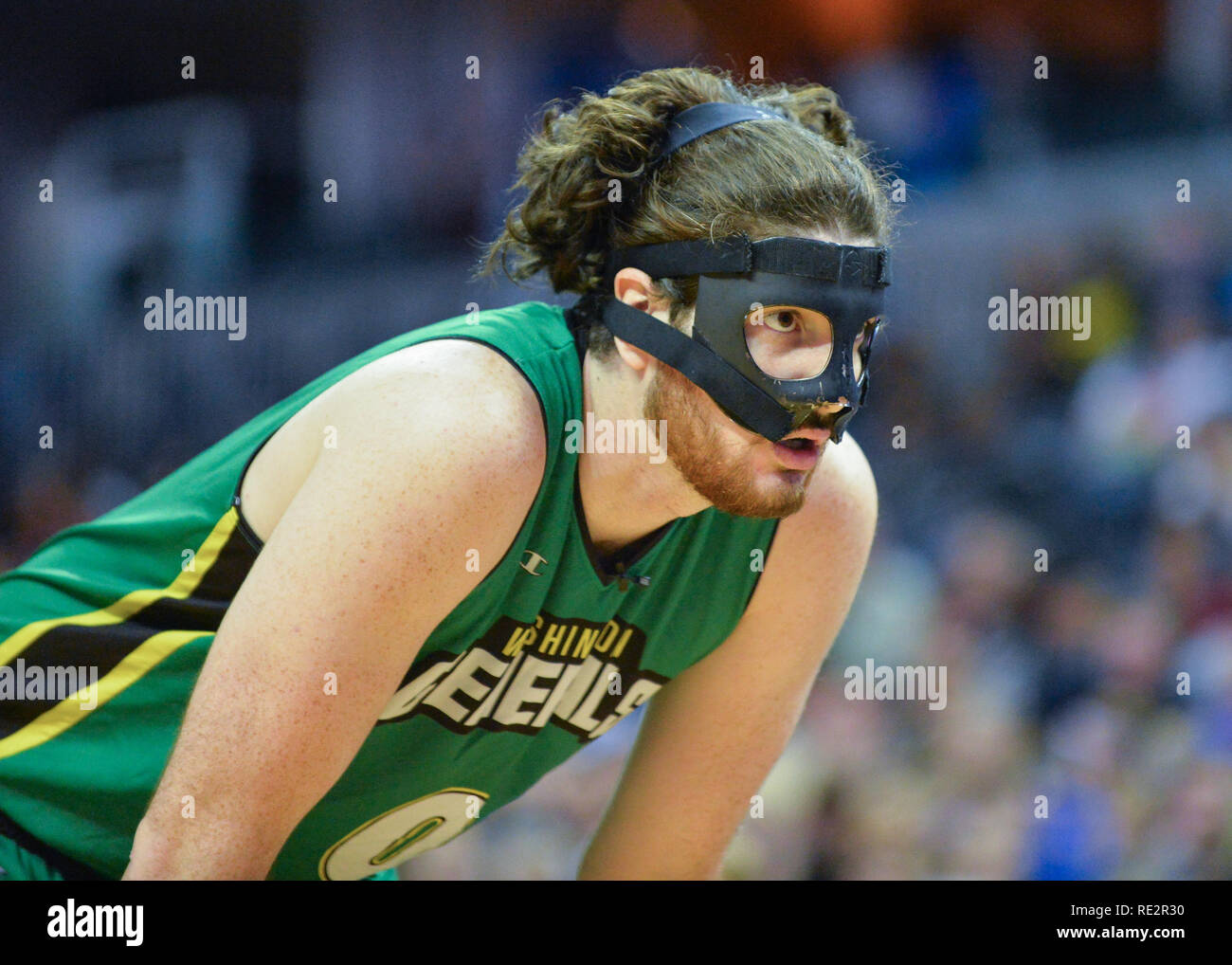 Memphis, TN, USA. 18th Jan, 2019. Washington Generals forward, Cage (Luke Piotrowski) (0), during the exhibition game against the Washington Generals at Fed Ex Forum in Memphis, TN. Kevin Langley/Sports South Media/CSM/Alamy Live News Credit: Cal Sport Media/Alamy Live News Stock Photo