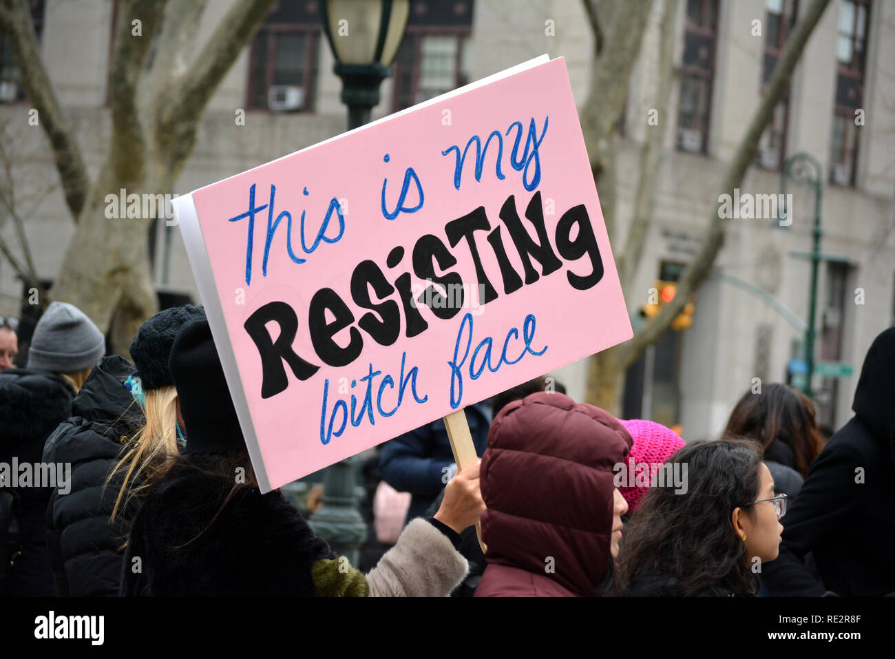 New York Usa 19th January 2019 People Holding Signs At The Womens