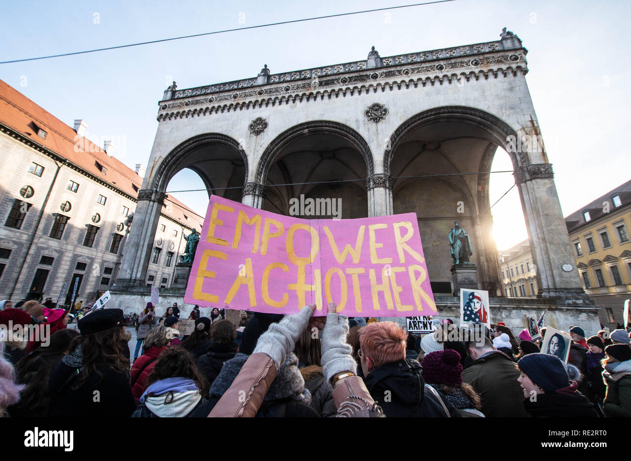 Munich, Bavaria, Germany. 19th Jan, 2019. Two years after the original Women's March, over 250 marched through the streets of Munich to raise awareness of the issues women face in modern western societies. Organized by the ex-pat group Democrats Abroad, the demonstrators sought to show solidarity with marches in some thirty countries around the world. Credit: Sachelle Babbar/ZUMA Wire/Alamy Live News Stock Photo