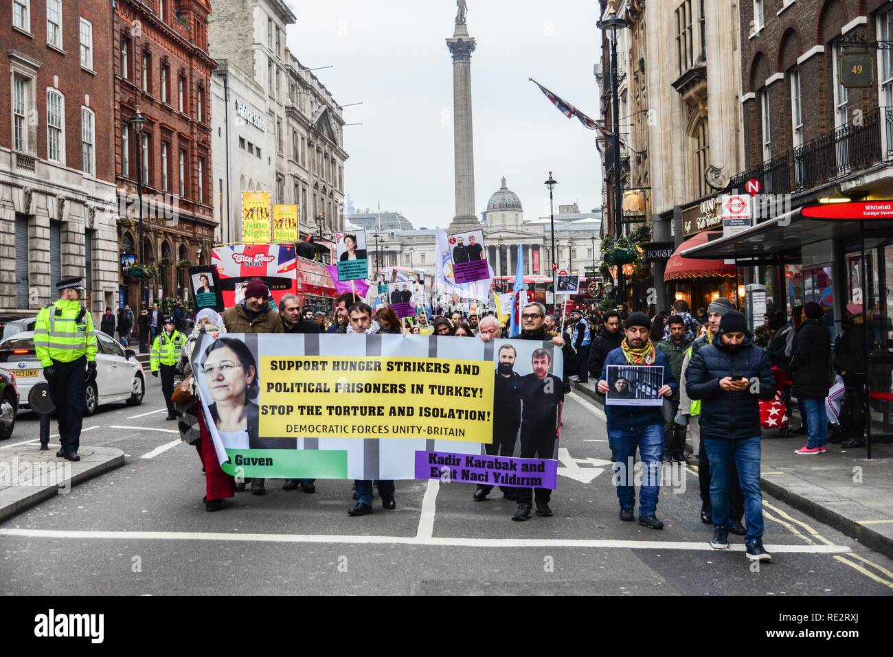 London, UK. 19th January, 2019. Demonstraters from the London Kurdish ...
