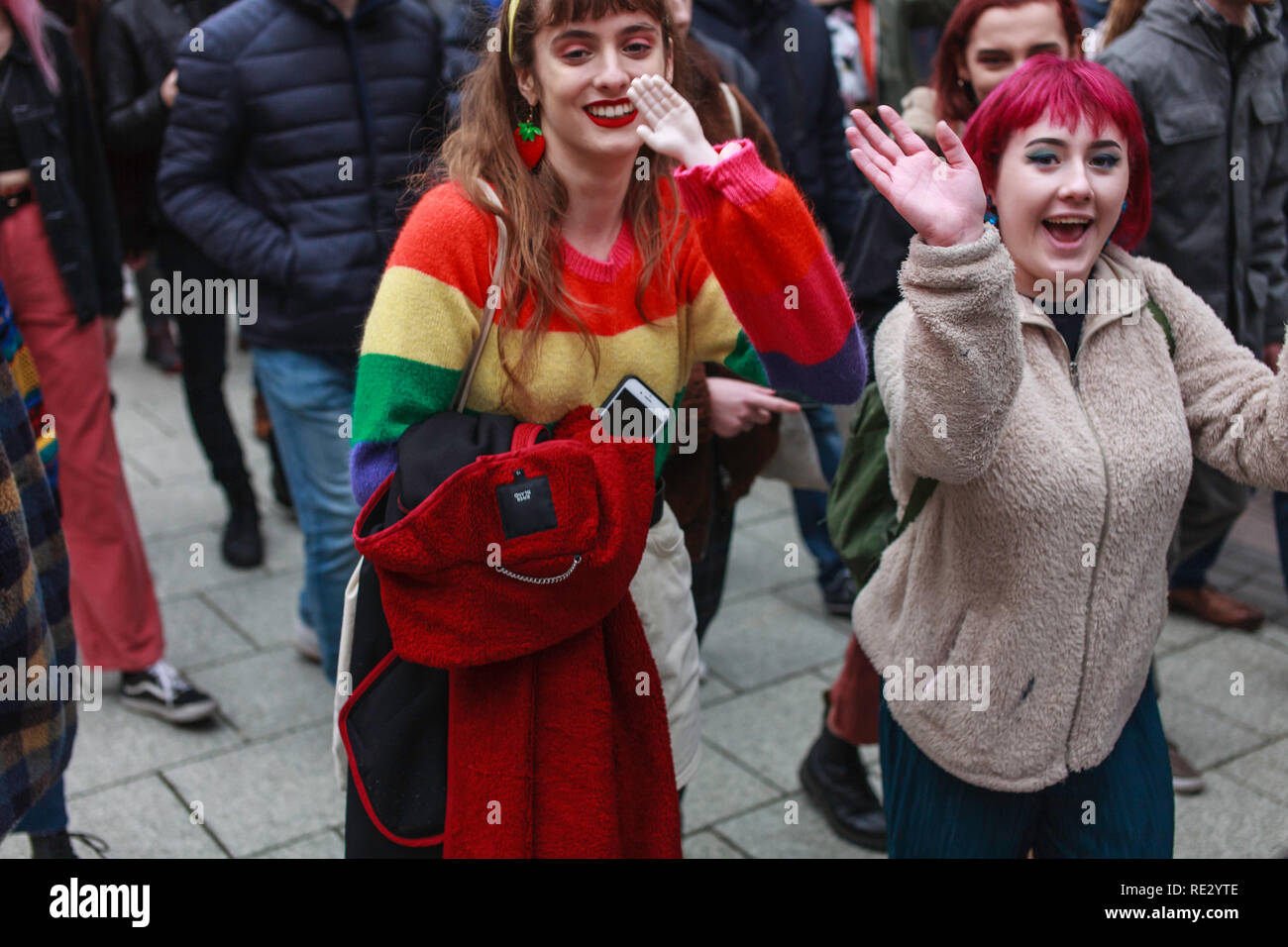Cardiff, UK. 19th January, 2019. Save Gwdihŵ & Guildford Crescent march in Cardiff as independent music venue and small businesses close locally in the name of gentrification. Credit: Taz Rahman/Alamy Live News Stock Photo