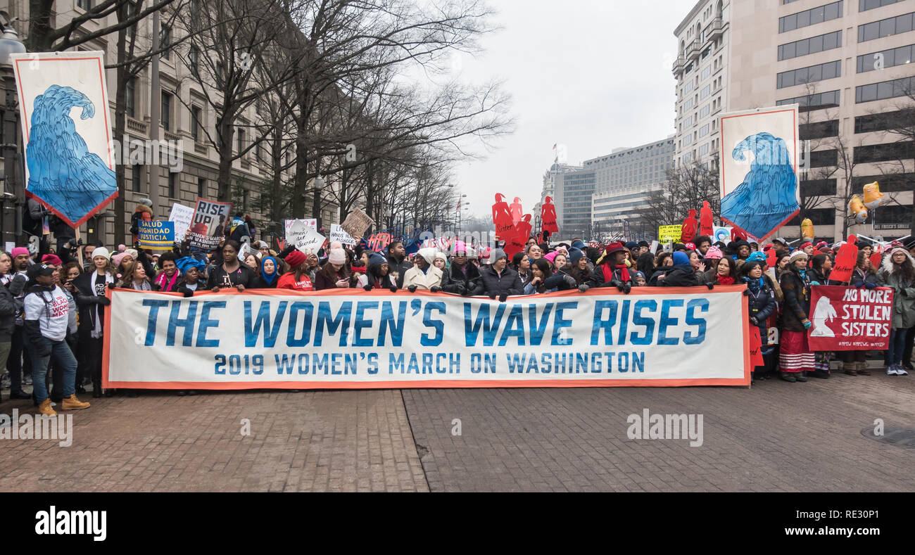 Washington, DC, USA. 19th January, 2019. Thousands of demonstrators marched and rallied in Washington, DC in the 2019 Women’s March on Washington, a vociferous protest against President Donald Trump, and a celebration of the women elected to congress in November. Bob Korn/Alamy Live News Stock Photo