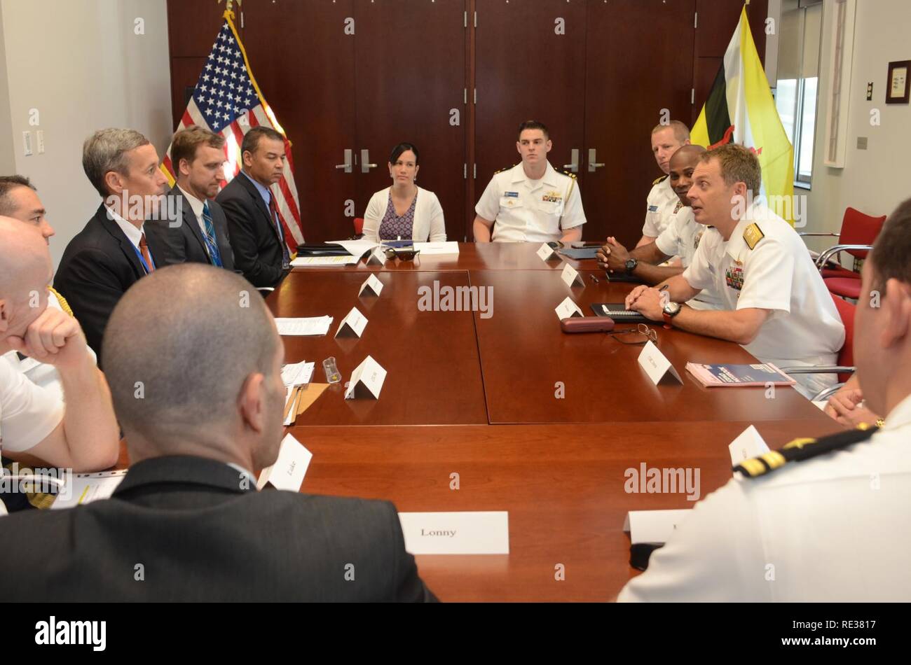 Brunei Nov 14 2016 Rear Adm Don Gabrielson Commander Logistics Group Western Pacific Task Force 73 Meets With The Hon Craig Allen United States Ambassador To Brunei During A Country Team Meeting At