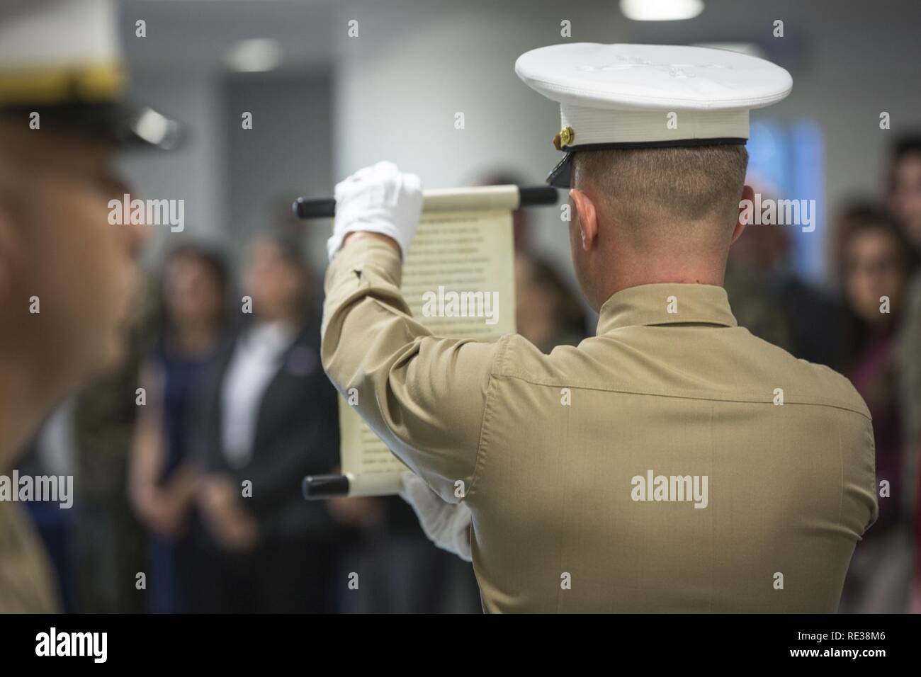 The Adjutant reads off Gen. Lejeune’s message during the Programs and
