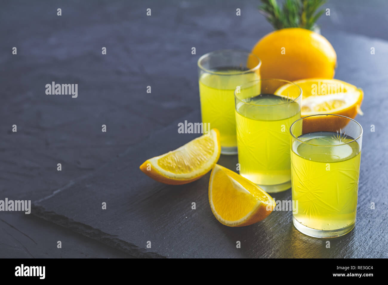 Traditional italian homemade lemon alcohol drink liqueur limoncello