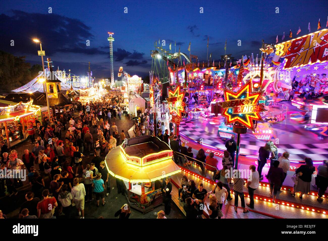 Cranger Kirmes fair, the biggest fair in the Ruhr area, at the Rhine-Herne Canal, Herne, North Rhine-Westphalia Stock Photo