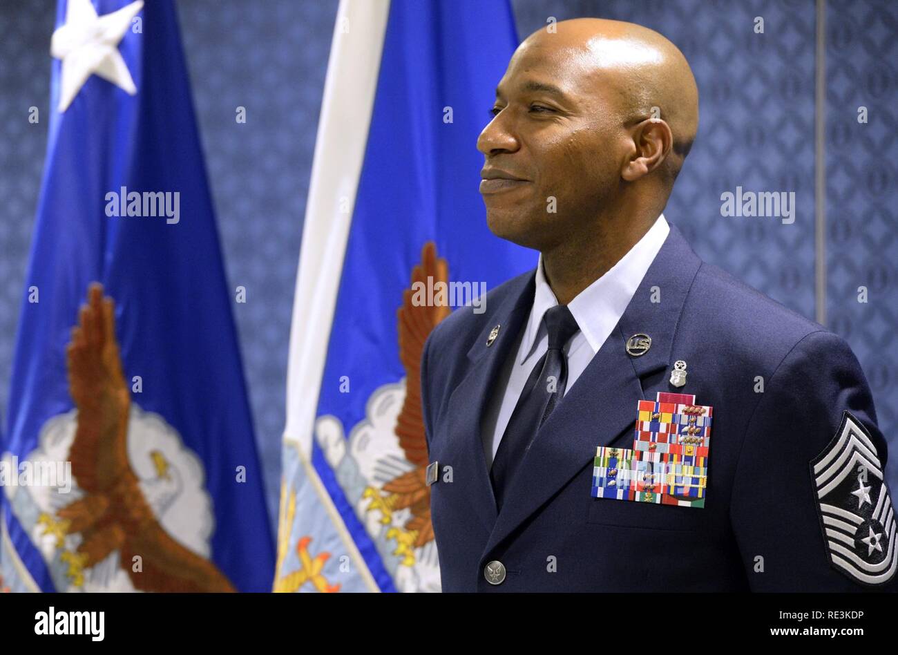 Chief Master Sgt. Kaleth O. Wright stands after being named the 18th