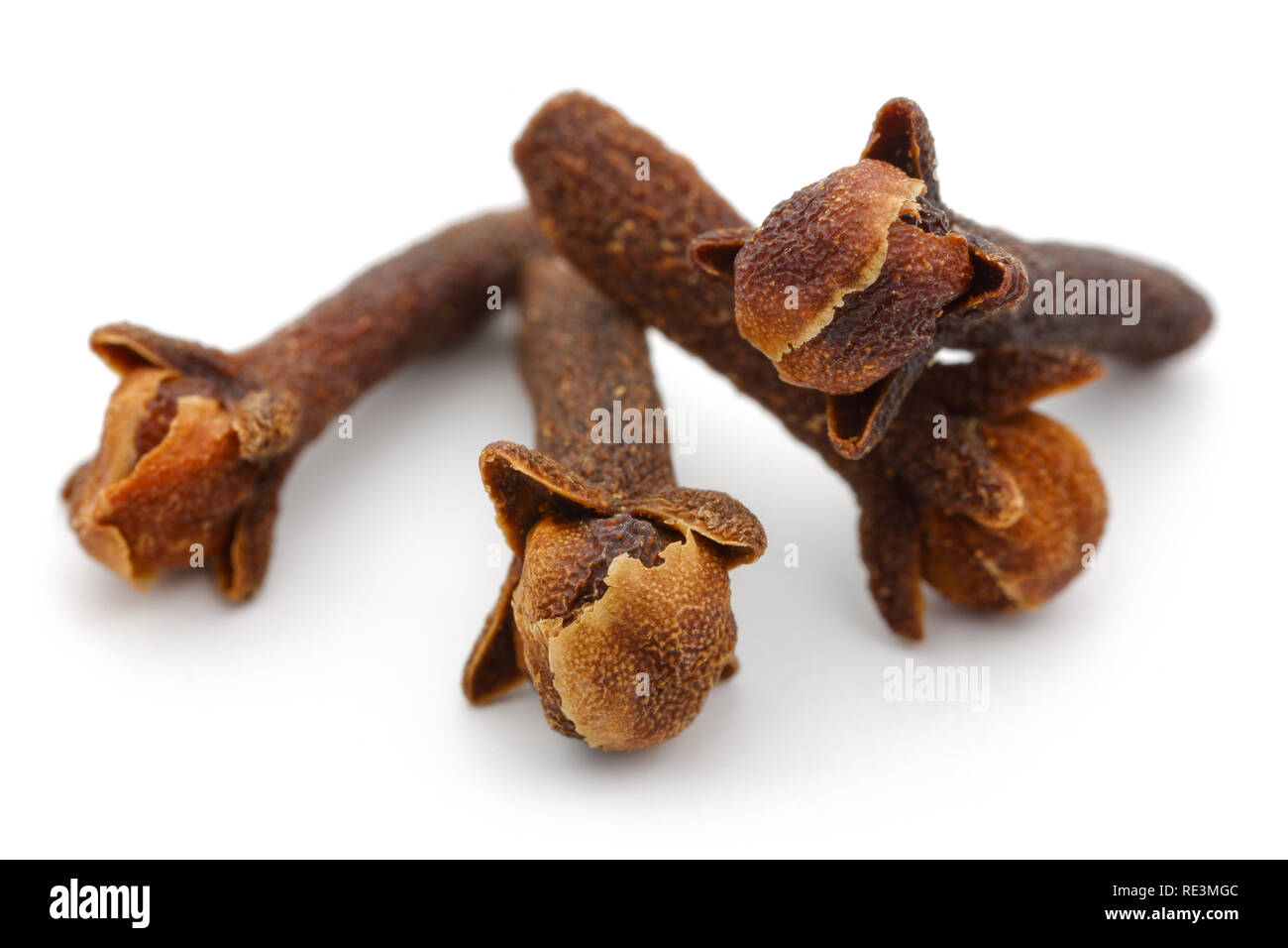 Dried clove buds isolated on white background. Macro shot Stock Photo