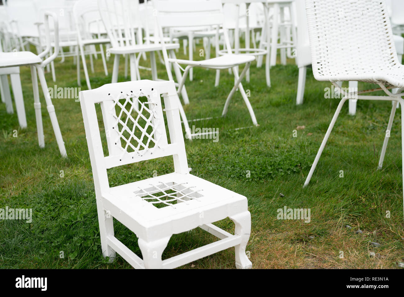 CHRISTCHURCH, NEW ZEALAND OCTOBER 10 2018; 185 empty white chairs of