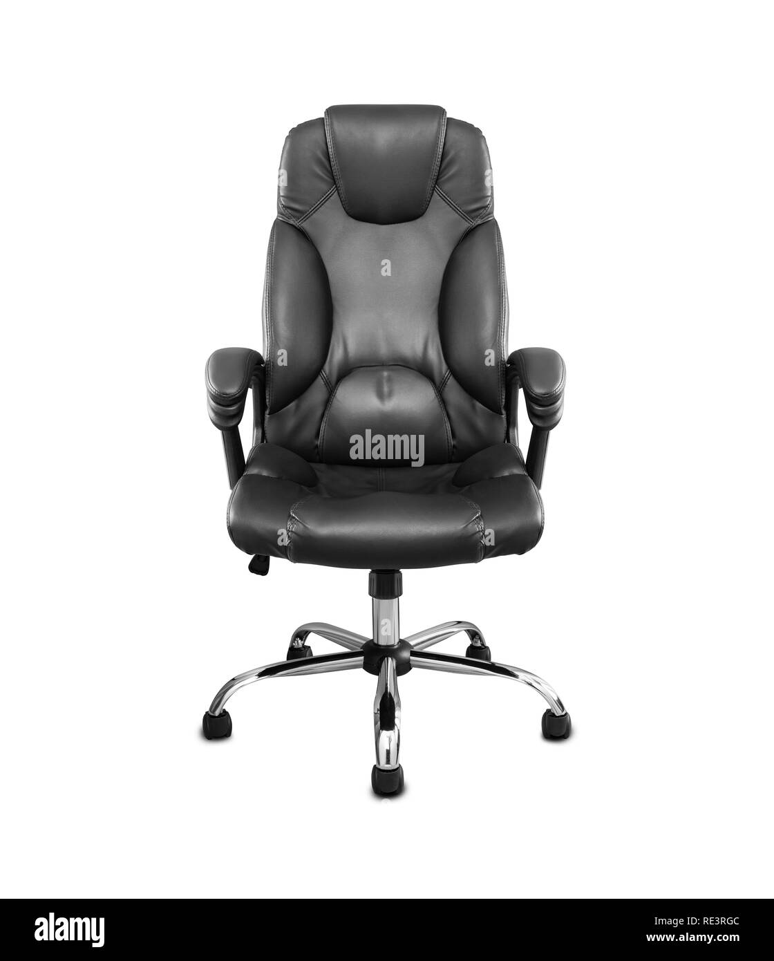 The office chair from black leather. Isolated on white background. Stock Photo